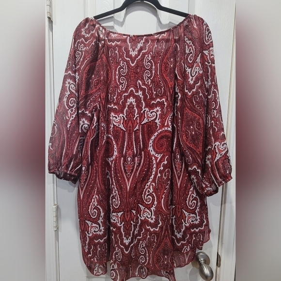 Cato 18/20 Red Paisley Mini Layered Dress or Tunic Blouse Boho Cottagecore - Picture 1 of 8